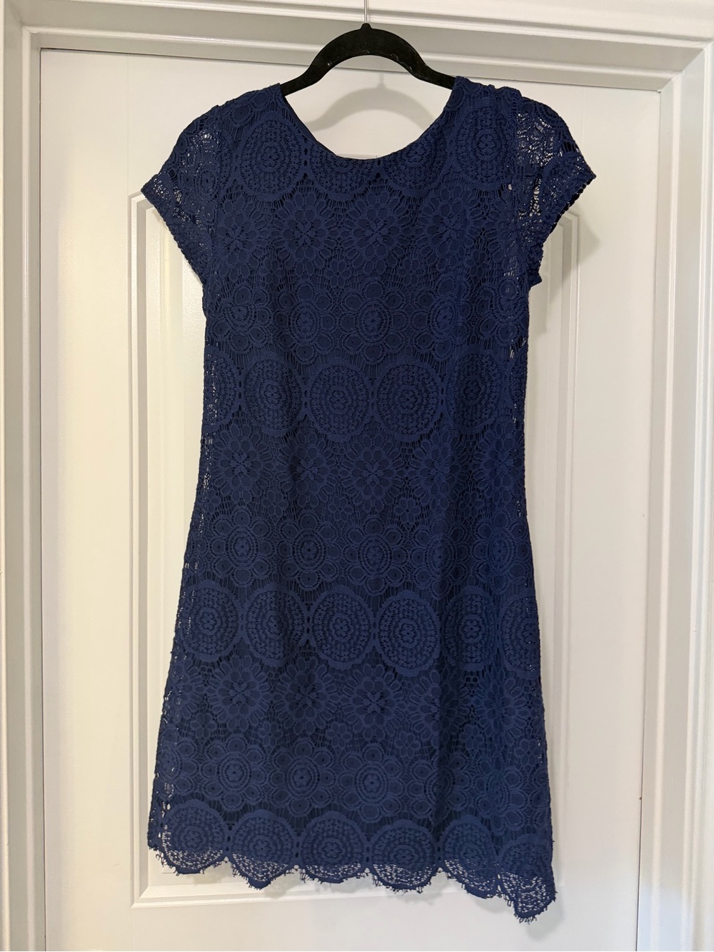 Laundry By Shelli Segal Navy Blue Crochet Lace Shift Dress